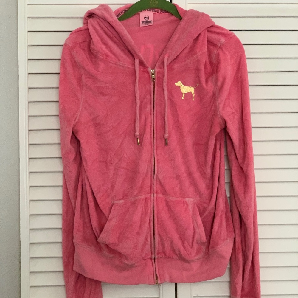 Terry cloth VS PINK and gold women’s zip up